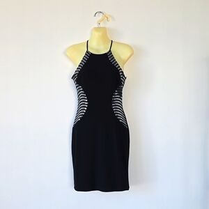 City Studio Black Halter Neck Sleeveless Back Zip Sheath Bead Accents Size 3